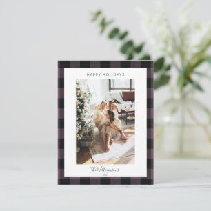 Modern Dusty Purple Plaid Rustic Photo Christmas Holiday Card