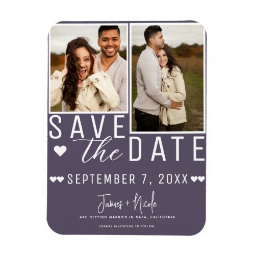 Modern Dusty Purple Save the Date 2 Photo Wedding Magnet