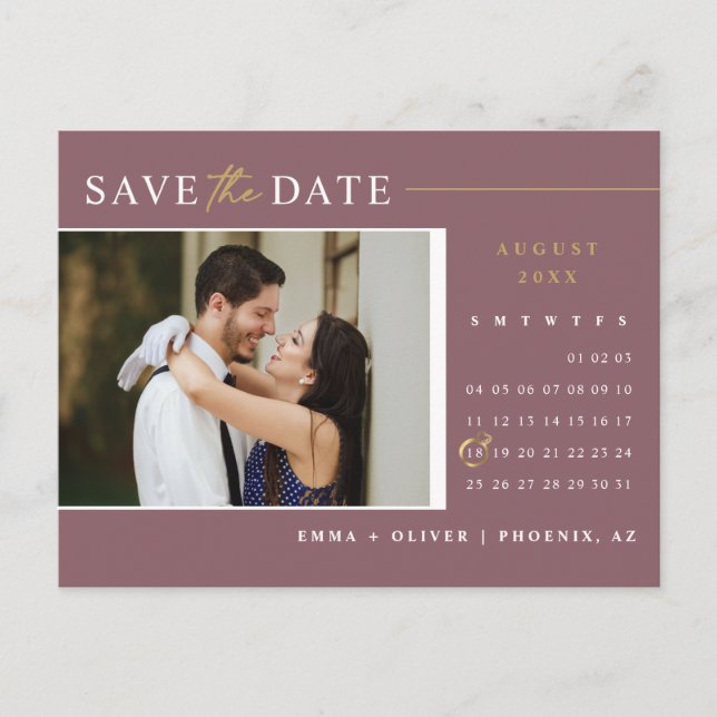 Modern Dusty Purple Save the Date Calendar QR Code Postcard (Front)