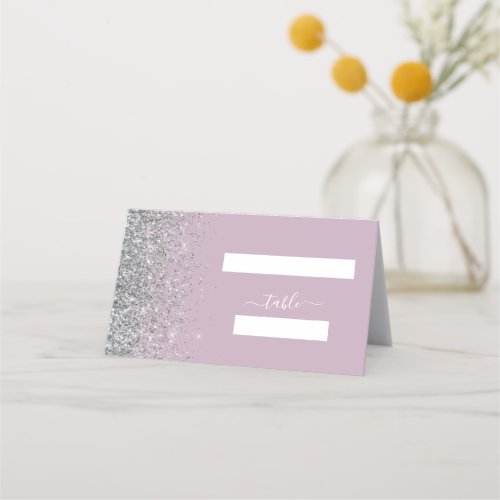 Modern Dusty Purple Silver Glitter Edge Wedding Place Card