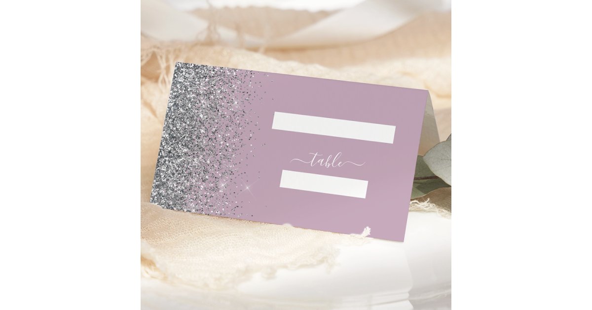 Modern Dusty Purple Silver Glitter Edge Wedding Place Card | Zazzle