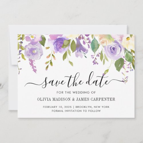 Modern Dusty Purple Violet Peony Floral Wedding Save The Date