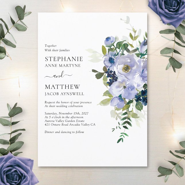 Modern Dusty Purple Watercolor Botanical Wedding Invitation (Creator Uploaded)