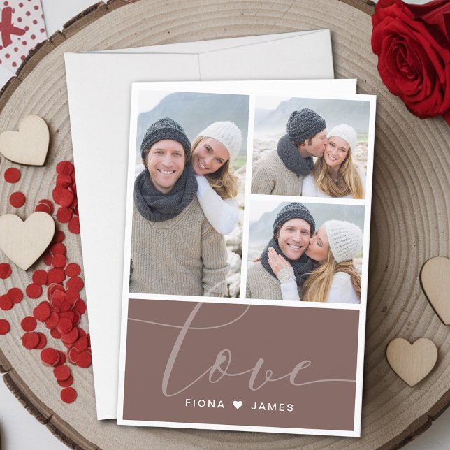 Modern Dusty Red Photo Collage Love Personalized Holiday Card (Modern Dusty Red Photo Collage Love Personalized Holiday Card)