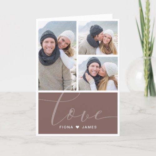 Modern Dusty Red Photo Collage Love Personalized Holiday Card