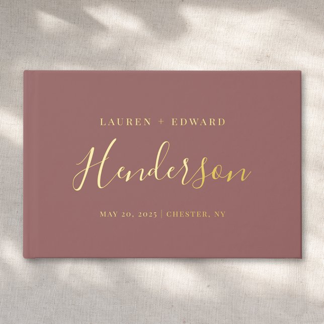 Modern Dusty Rose and Gold Family Name Wedding Foil Guest Book (Creator Uploaded)