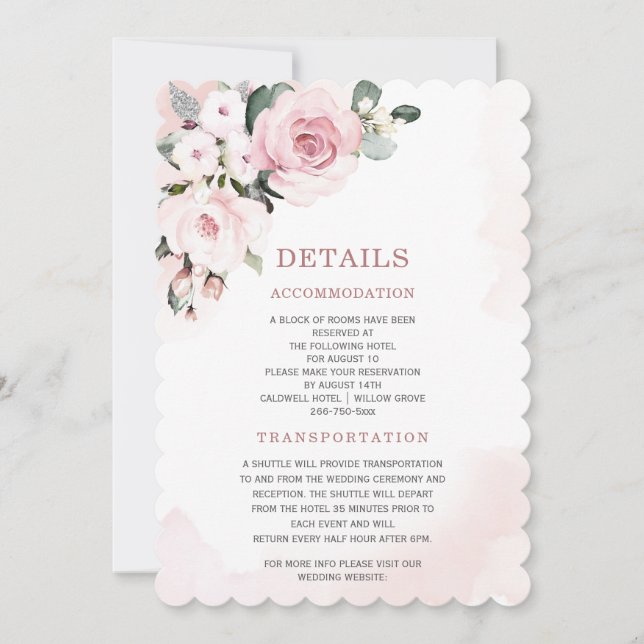 Modern Dusty Rose and Gray Wedding Details Invitation (Front)