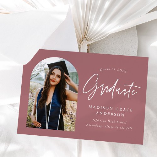 Modern Dusty Rose Arch Photo Graduation Announcement