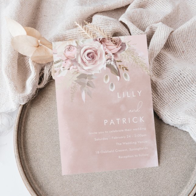 Modern Dusty Rose & Blush Rose Watercolor Wedding  Invitation (Creator Uploaded)