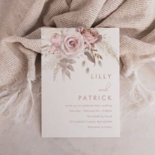 Modern Dusty Rose & Blush Rose Wedding Invitation
