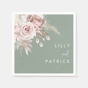 Modern Dusty Rose Blush & Sage Wedding Napkins