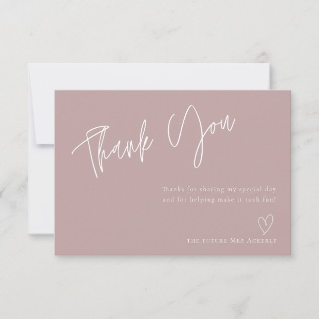 Modern Dusty Rose Bridal Shower Thank You Card (Front)