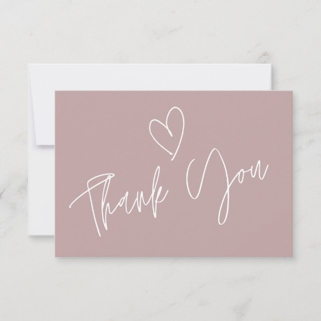 Modern Dusty Rose Bridal Shower Thank You Card (Front)