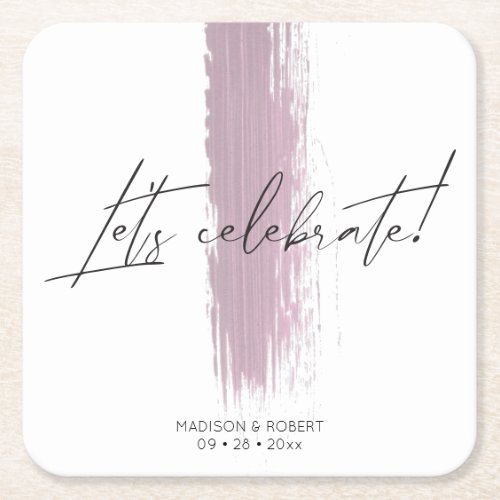 Modern Dusty Rose Brush Stroke Wedding Party   Square Paper Coaster