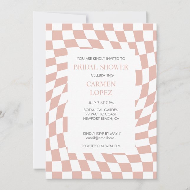 Modern Dusty Rose Checked Bridal Shower  Invitation (Front)