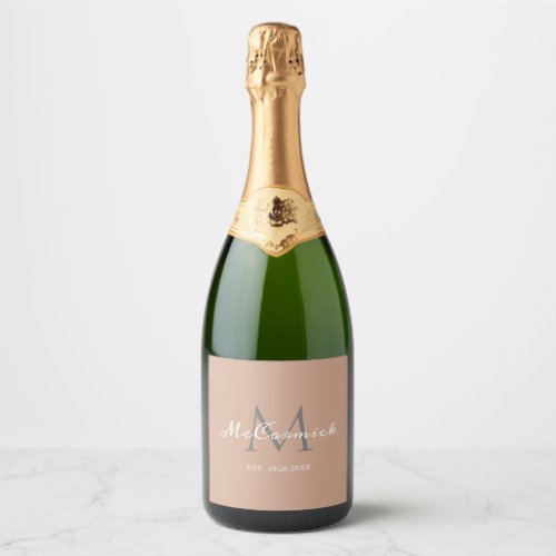 Modern Dusty Rose Established Script Monogram Sparkling Wine Label