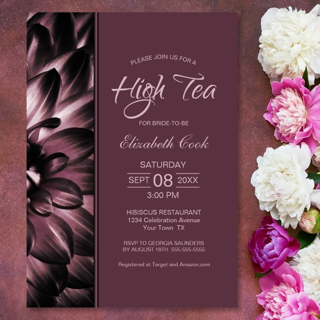 Modern Dusty Rose Floral High Tea Bridal Shower Invitation (Creator Uploaded)