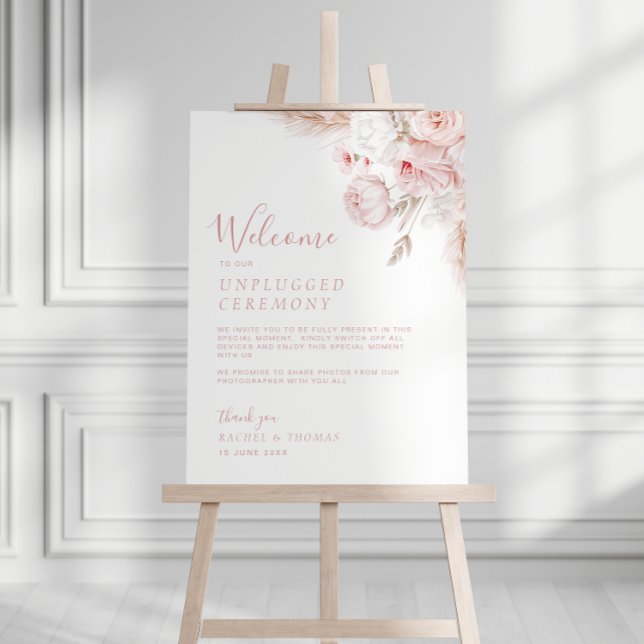  modern dusty rose floral unplugged ceremony sign (Creator Uploaded)