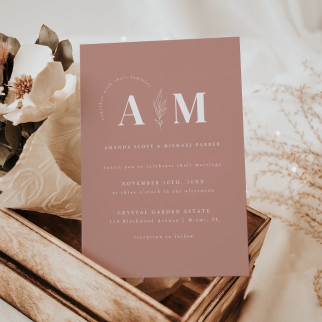 Modern Dusty Rose Floral Wedding Invitation (Creator Uploaded)