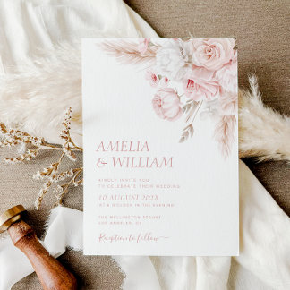 modern dusty rose floral wedding Invitation