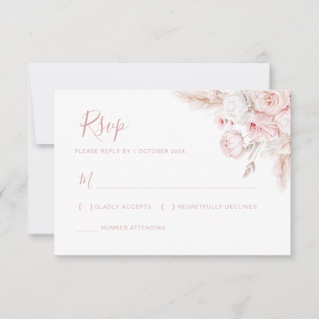 modern dusty rose floral wedding rsvp card (Front)