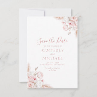 modern dusty rose floral wedding save the date