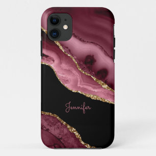 Modern Dusty Rose Gold Agate Crystal Personalize iPhone 11 Case