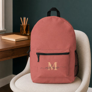 Modern Dusty Rose Gold Monogram Custom Name Printed Backpack