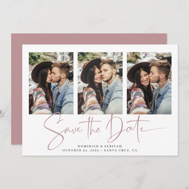 Modern Dusty Rose Handwritten Save the Date (Front/Back)