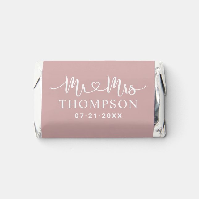 Modern Dusty Rose Heart Script Monogram Hershey's Miniatures (Front)