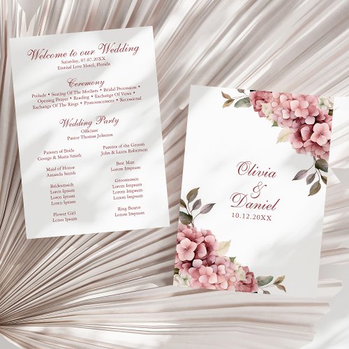 Modern Dusty Rose Hydrangea Wedding Program