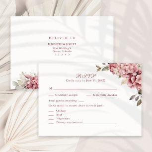 Modern Dusty Rose Hydrangea Wedding RSVP Card
