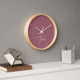 Modern Dusty Rose Minimal Script Personalized Clock