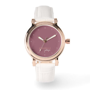 Modern Dusty Rose Minimal Script Personalized Watch