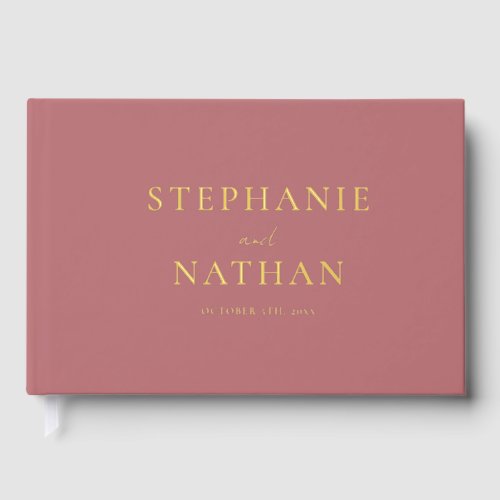 Modern Dusty Rose Minimalist Gold Foil Wedding Foil Guest Book