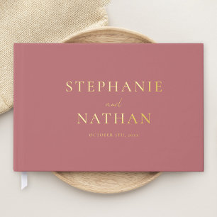 Modern Dusty Rose Minimalist Wedding Gold Foil Guest Book