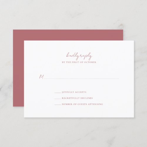 Modern Dusty Rose Minimalist Wedding RSVP Card