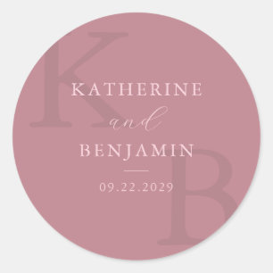 Modern Dusty Rose Monogram Minimalist Wedding Classic Round Sticker