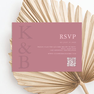 Modern Dusty Rose Monogram Minimalist Wedding RSVP Card