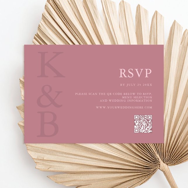 Modern Dusty Rose Monogram Minimalist Wedding RSVP Card (Creator Uploaded)