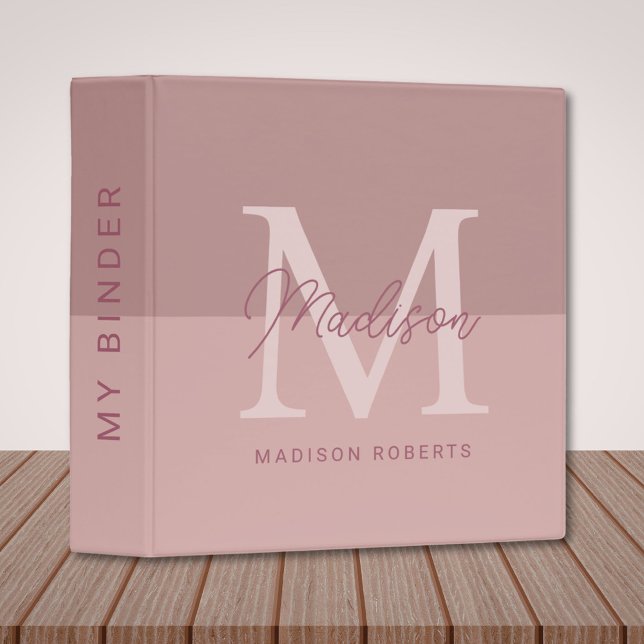 Modern Dusty Rose Monogram Name  3 Ring Binder (Creator Uploaded)