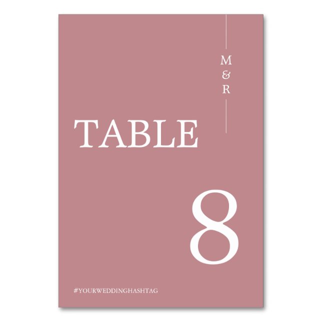 Modern Dusty Rose Monogram Wedding Table Number (Front)