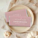 Modern Dusty Rose Mr and Mrs Wedding Hershey Bar Favors<br><div class="desc">A romantic and refined wedding favor wrapper showcasing "Mr and Mrs" in graceful calligraphy script with the couple's surname featured as the central monogram element. Soft dusty rose tones bring a warm, blush-kissed elegance to this contemporary design. Customize the names and date for a beautifully personalized guest favor. All text...</div>