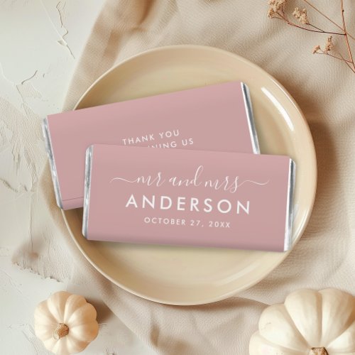 Modern Dusty Rose Mr and Mrs Wedding Hershey Bar Favors