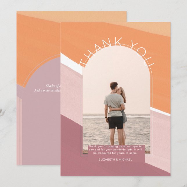 Modern Dusty Rose Orange Striped PHOTO THANK YOU Card (Front/Back)