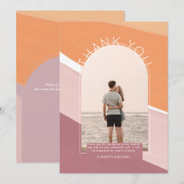 Modern Dusty Rose Orange Striped PHOTO THANK YOU Card