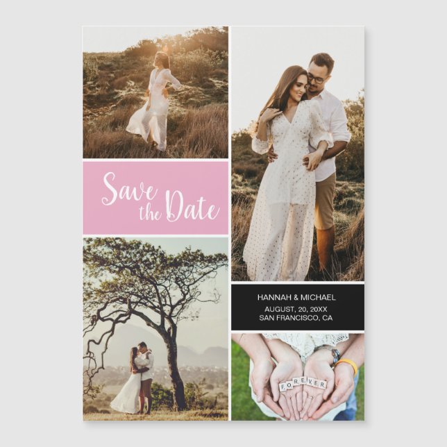 Modern Dusty Rose Photo Collage Save the date Magnetic Invitation (Front)