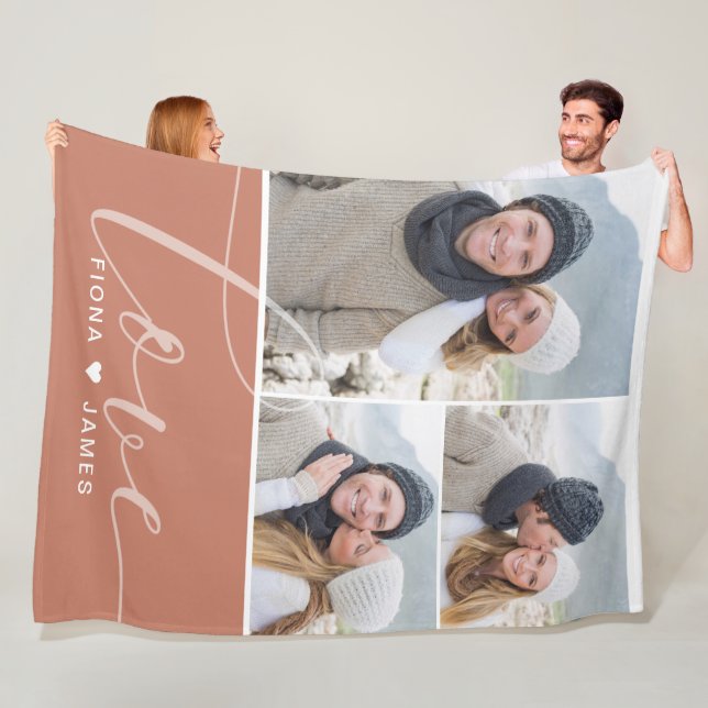 Modern Dusty Rose Photos Love Personalized Fleece Blanket (In Situ)