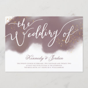 Modern Dusty Rose Pink and Gold Script Wedding Invitation
