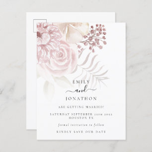 Modern Dusty Rose Pink Florals Save the Date Announcement Postcard